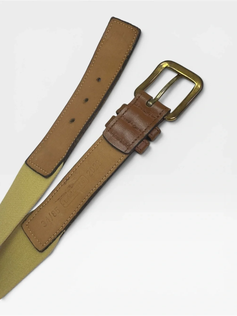 Lacoste Men's Brown Leather & Beige Canvas Belt size 34/85